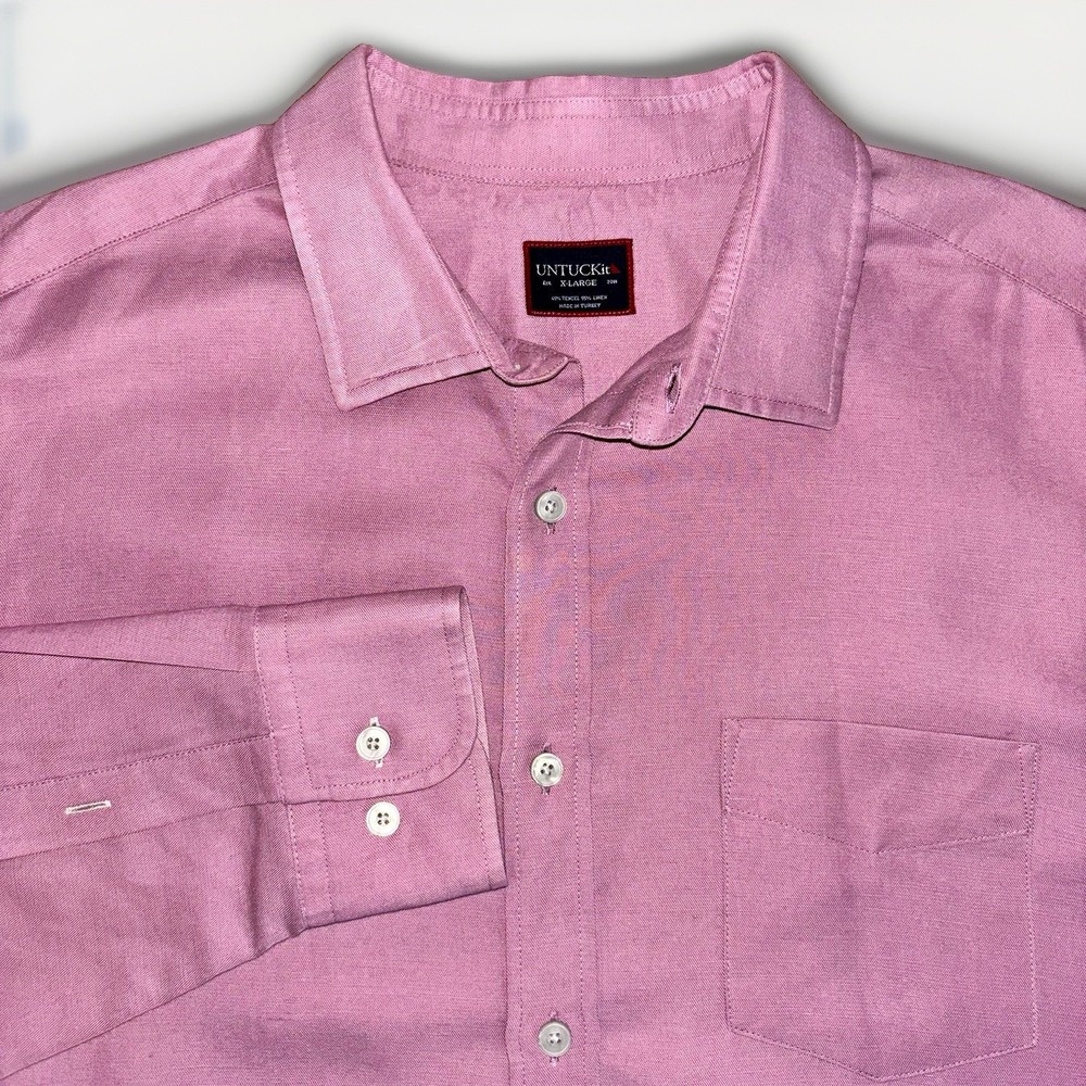 UNTUCKit Men's Pink Tencel/Linen Blend Long Sleeve Button Down Shirt Size: XL